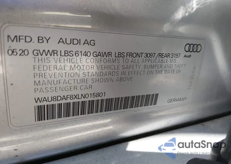 2020 Audi A8 L 55 Tfsi Quattro Tiptronic z USA, uszkodzony, nr VIN WAU8DAF8XLN015801